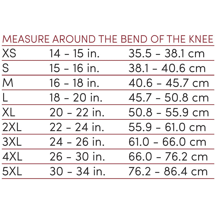 OTC Orthotex Knee Stabilizer Wrap - Hinged Bars, Size Chart