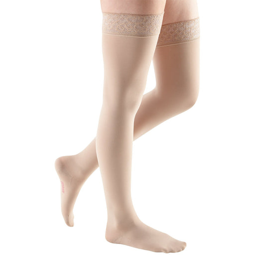 Mediven Comfort 20-30 mmHg Thigh High w/ Lace Silicone Top Band, Sandstone