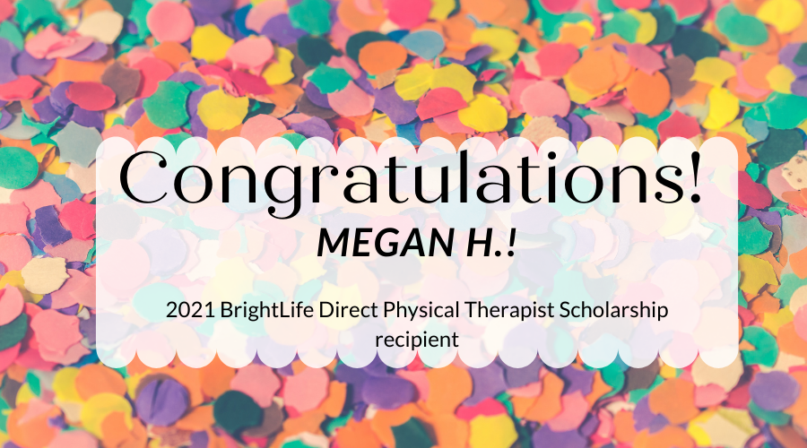 Black background with colorful confetti and banner congratulating the 2020 scholarship winner