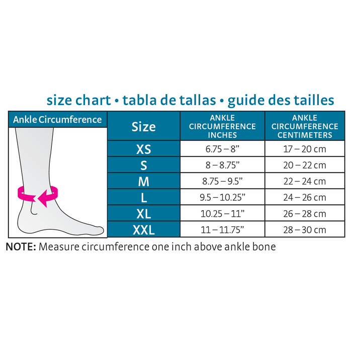 medi protect Seamless Knit Ankle Support, Size Chart