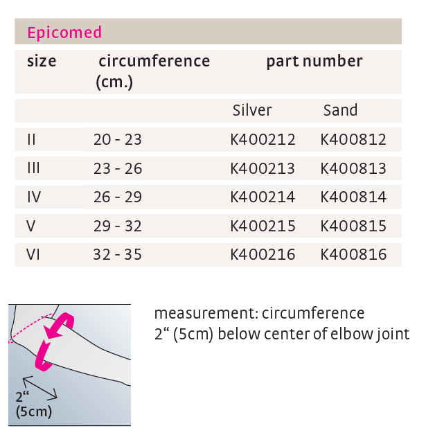 medi Epicomed Elbow Support, Size Chart