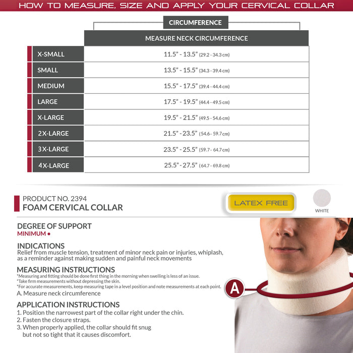 OTC Foam Cervical Collar, Size Chart