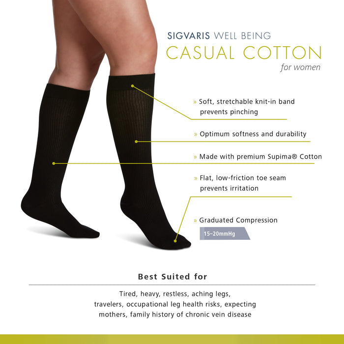 Sigvaris Casual Cotton Women's 15-20 mmHg Knee High Features