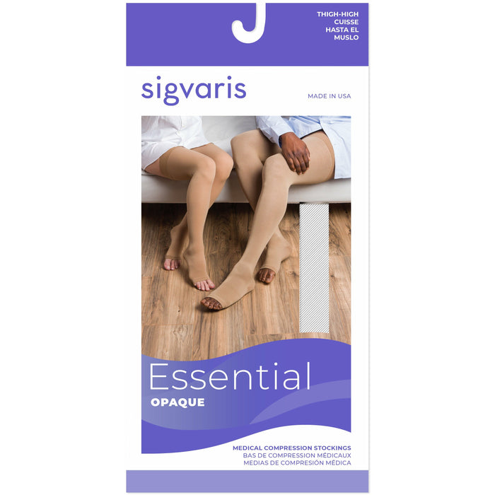 Sigvaris Opaque 30-40 mmHg OPEN TOE Thigh High w/ Waist Attachment, Box