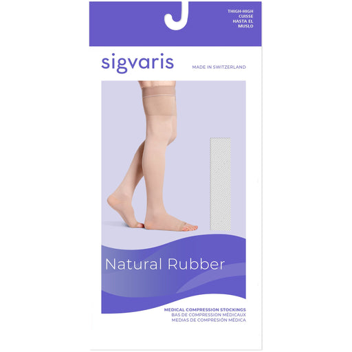Sigvaris Natural Rubber Thigh High 30-40 mmHg, Open Toe w/ Waist Attachment, Box
