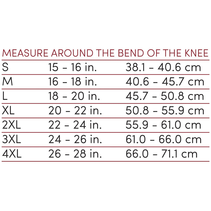 OTC Orthotex Knee Stabilizer - Hinged Bars, Size Chart