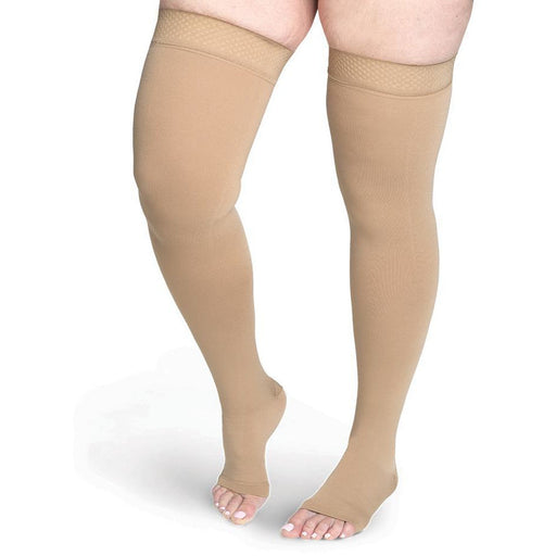 Sigvaris Secure 40-50 mmHg OPEN TOE Thigh High, Beige