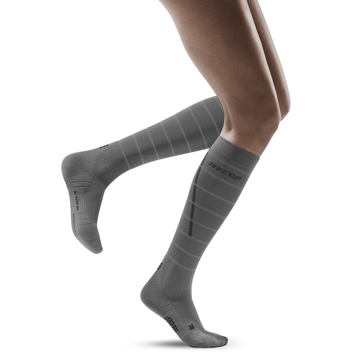 Reflective Tall Compression Socks, Women, Grey/Silver