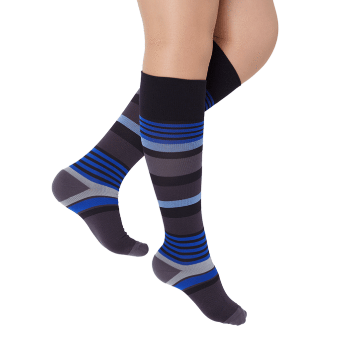 Rejuva Motley Stripe 15-20 mmHg Compression Socks, Black/Blue