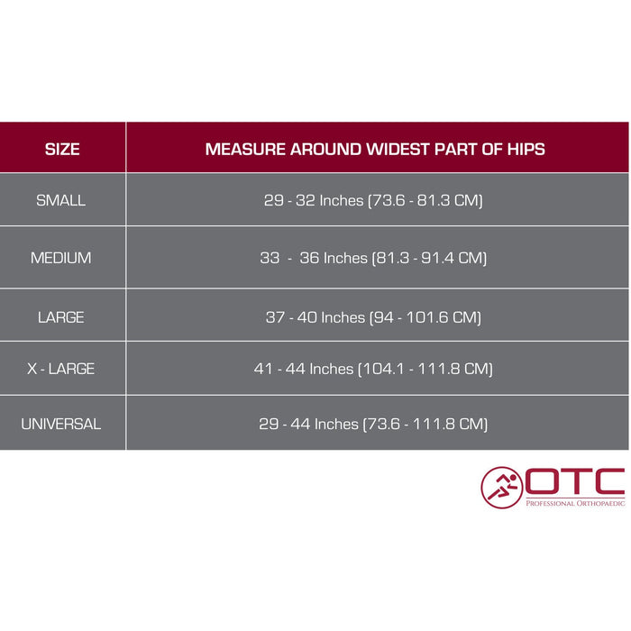 OTC Lumbosacral Support - Abdominal Uplift, Beige, Size Chart