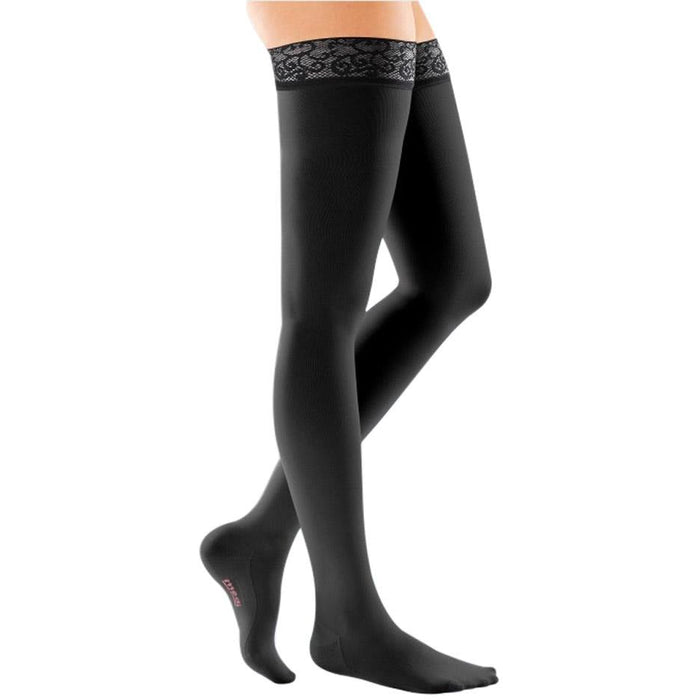 Mediven Comfort 15-20 mmHg Thigh High w/ Lace Silicone Top Band, Ebony
