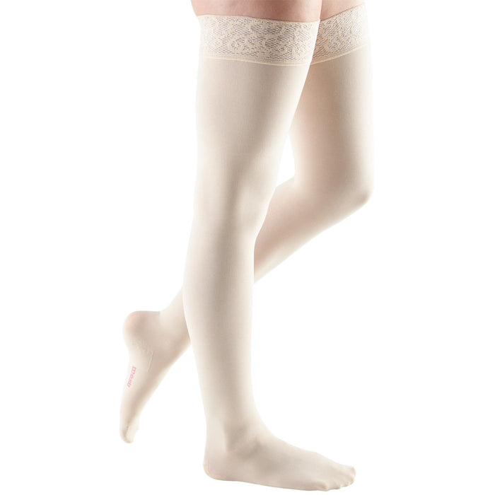 Mediven Comfort 15-20 mmHg Thigh High w/ Lace Silicone Top Band, Wheat