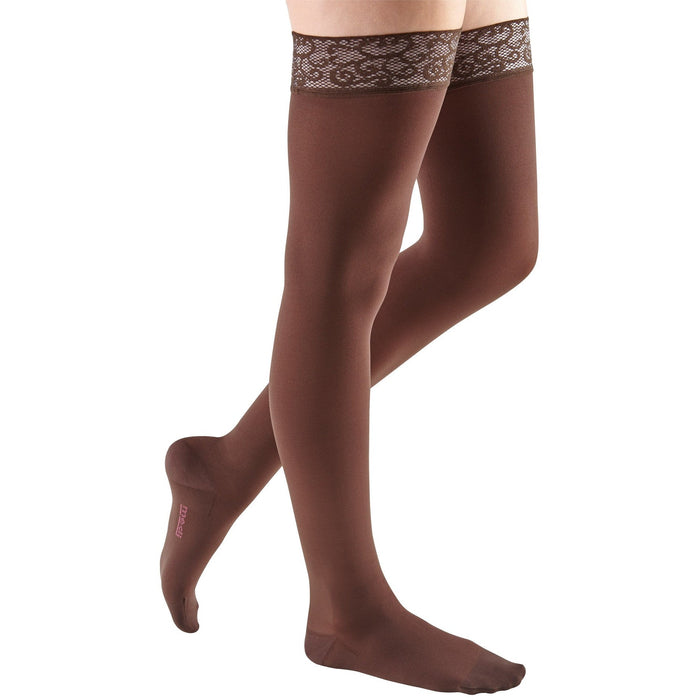Mediven Comfort 15-20 mmHg Thigh High w/ Lace Silicone Top Band, Chocolate