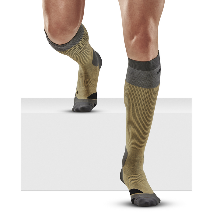 Hiking Light Merino Tall Compression Socks, Men, Beige/Grey