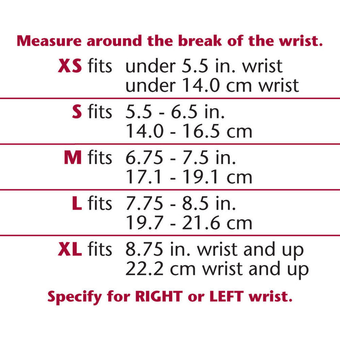 CHAMPION Elastic Pullover Wrist Splint - Reversible, Size Chart