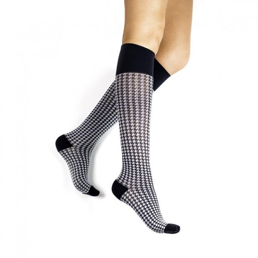 Rejuva Houndstooth 15-20 mmHg Compression Socks, Black/White